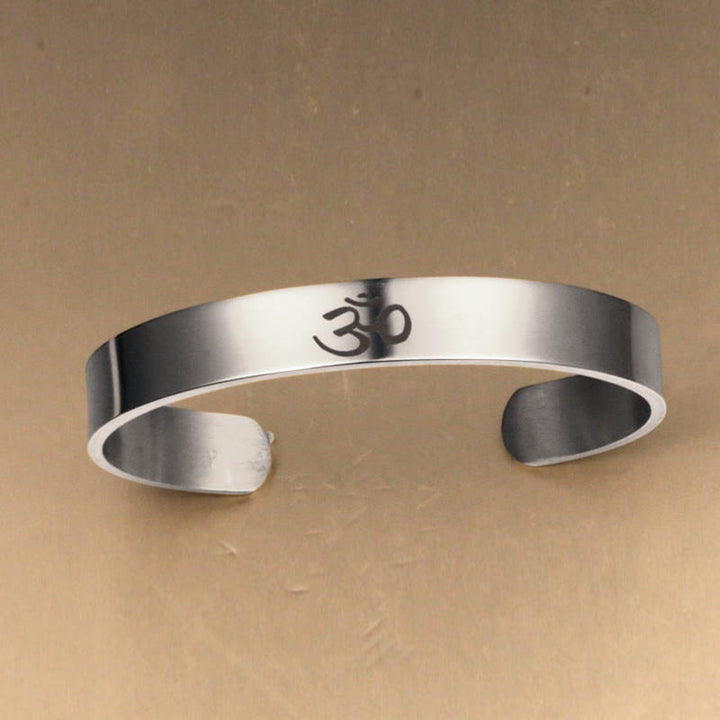 Buddha Stones Tibetan OM Symbol Mindfulness Cuff Bracelet Bangle