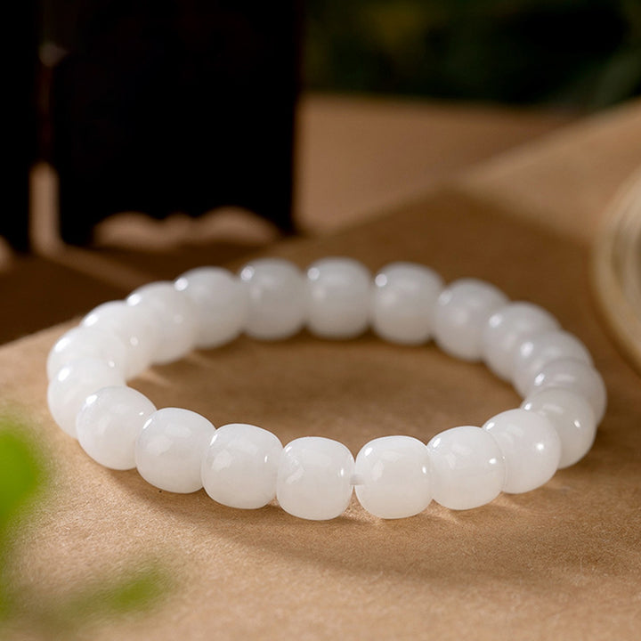 Buddha Stones Hetian White Jade Happiness Blessing Bracelet