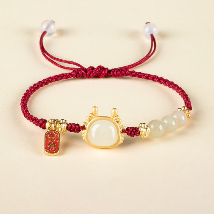 Buddha Stones Year of the Dragon Hetian White Jade Fu Character Peace And Joy Protection Bracelet