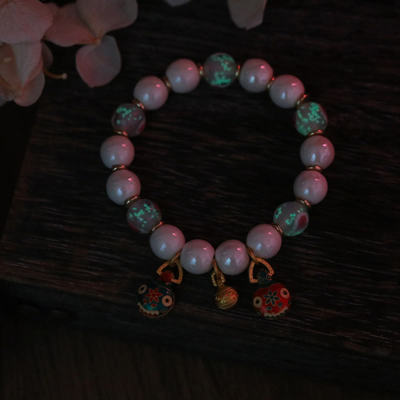 Buddha Stones Gold Swallowing Beast Family Charm Liuli Glass Colorful Porcelain Bead Luck Bracelet