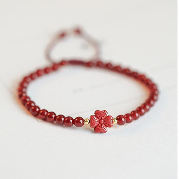 Natural Red Agate Endless Knot Four Leaf Clover Star Confidence String Bracelet