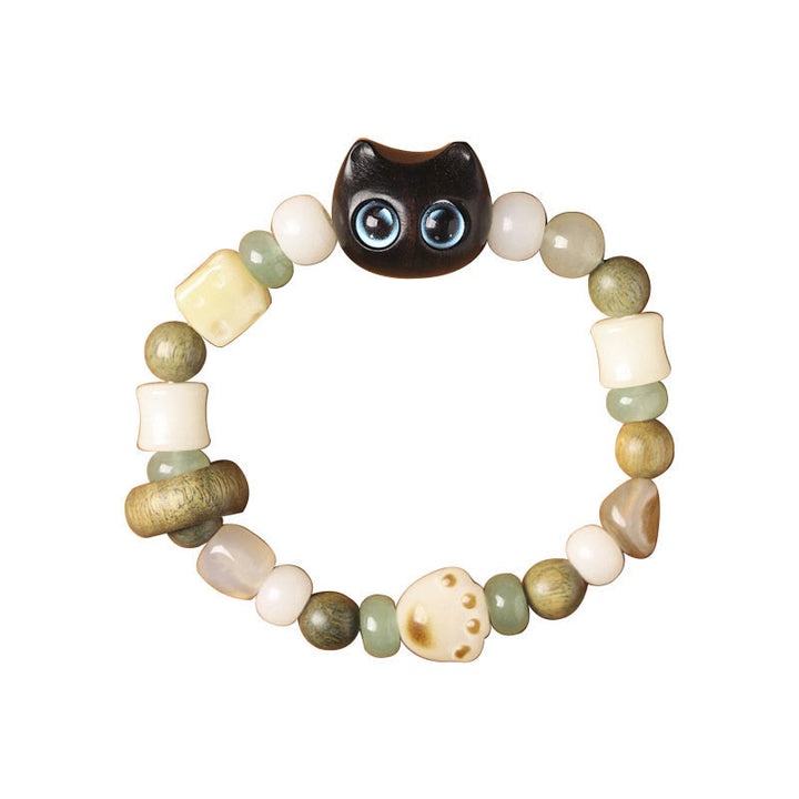 Buddha Stones Bodhi Seed Green Sandalwood Ebony Wood Small Leaf Red Sandalwood Cat Head Paw Claw Peace Bracelet