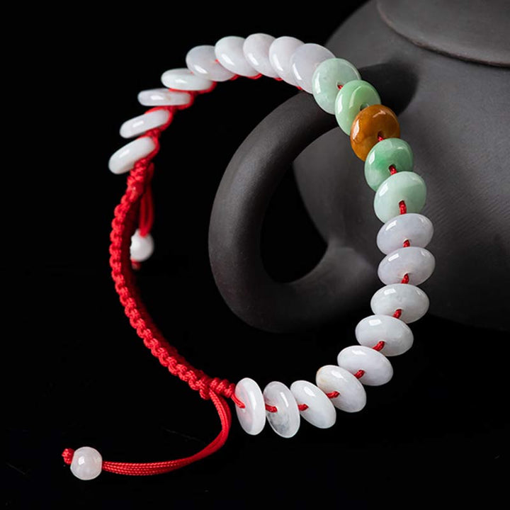 Buddha Stones Round Jade Lucky Red String Weave Bracelet