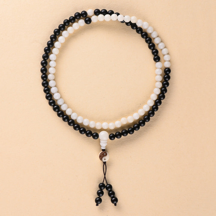 Buddha Stones Ebony YinYang Protection Necklace Mala