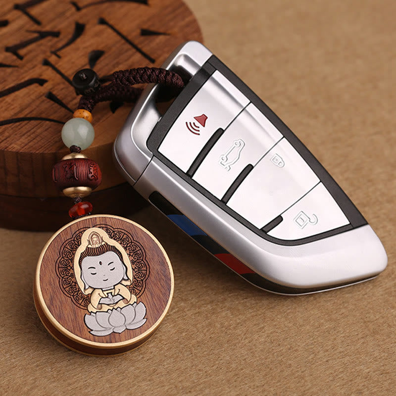 Buddha Stones Ebony Wood Rosewood Buddha Avalokitesvara Om Mani Padme Hum Balance Car Key Chain Decoration