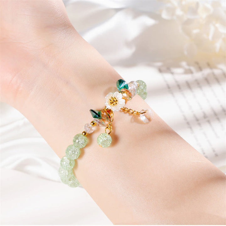 Buddha Stones Simple Design Flower Charm Glass Bead Bracelet