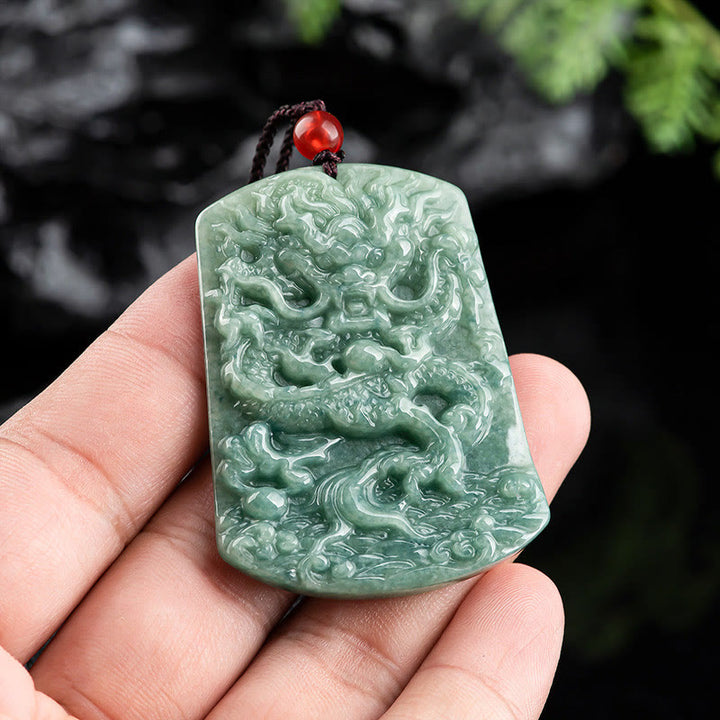 Buddha Stones Natural Jade Chinese Zodiac Dragon Sea Luck String Necklace Pendant