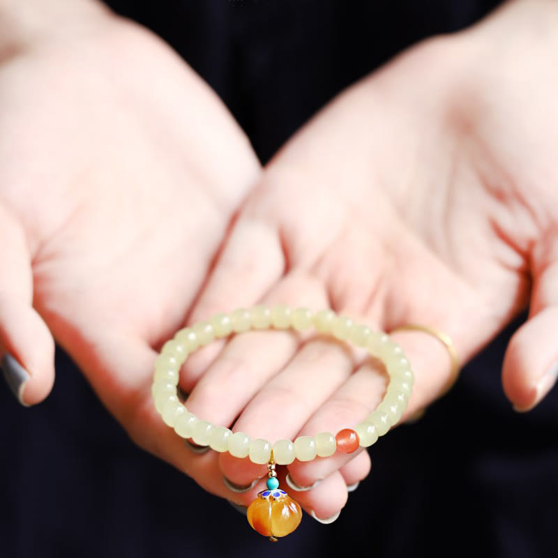 Natural Hetian Jade Pumpkin Amber Red Agate Crystal Prosperity Bracelet