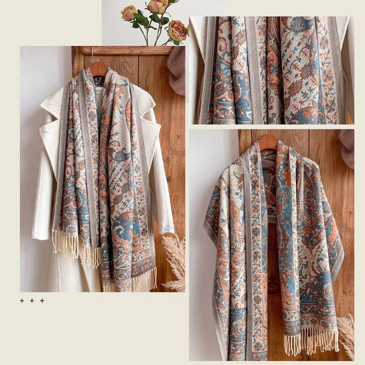 Buddha Stones Tibetan Flower Branch Tassel Shawl Cozy Travel Scarf Wrap