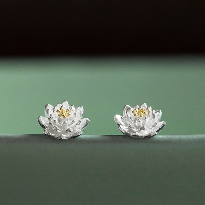 Buddha Stones 925 Sterling Silver Lotus Flower Balance Earrings