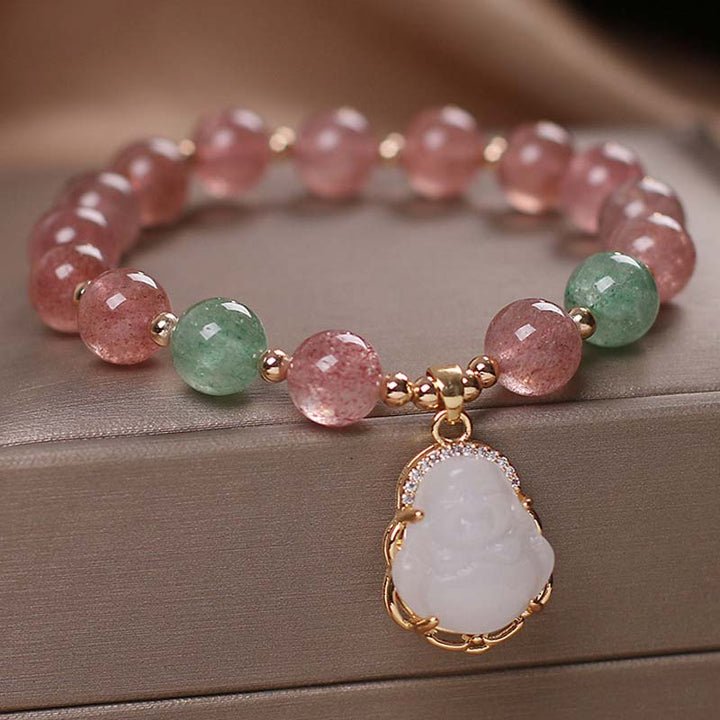 Buddha Stones Natural Strawberry Quartz Jade Protection Healing Bracelet