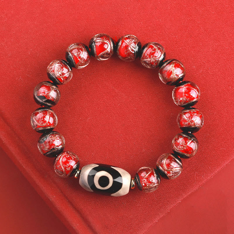 Buddha Stones Tibetan Nine-Eye Dzi Bead Three-eyed Dzi Bead Liuli Glass Bead Wealth Bracelet