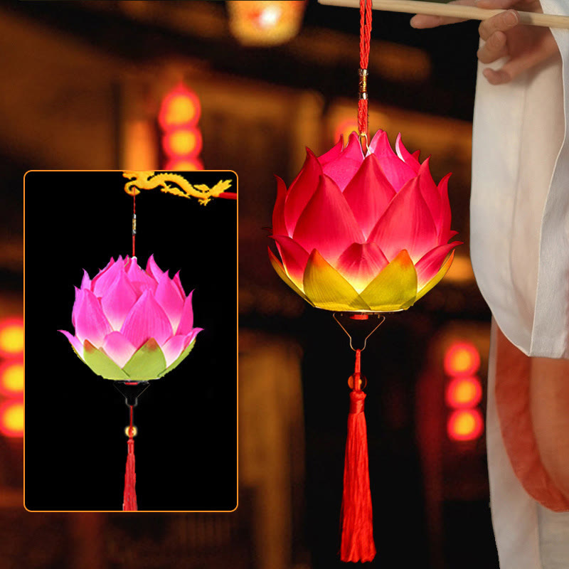 Buddha Stones DIY Lotus Flower Dragon Lantern Tassel Lamp Decoration