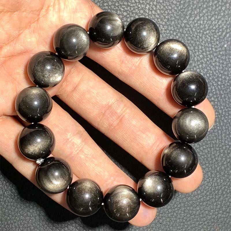 Buddha Stones Natural Silver Sheen Obsidian Soothing Protection Bracelet