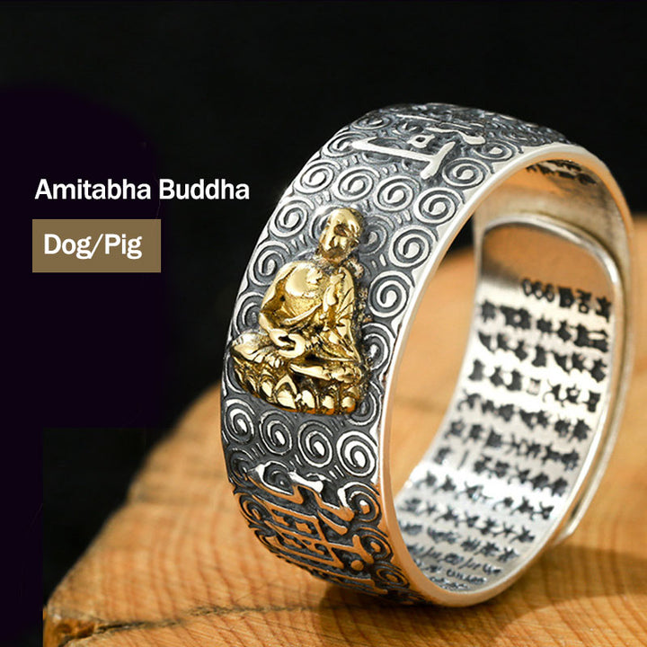 Buddha Stones Chinese Zodiac Natal Buddha Wealth Luck Adjustable Ring