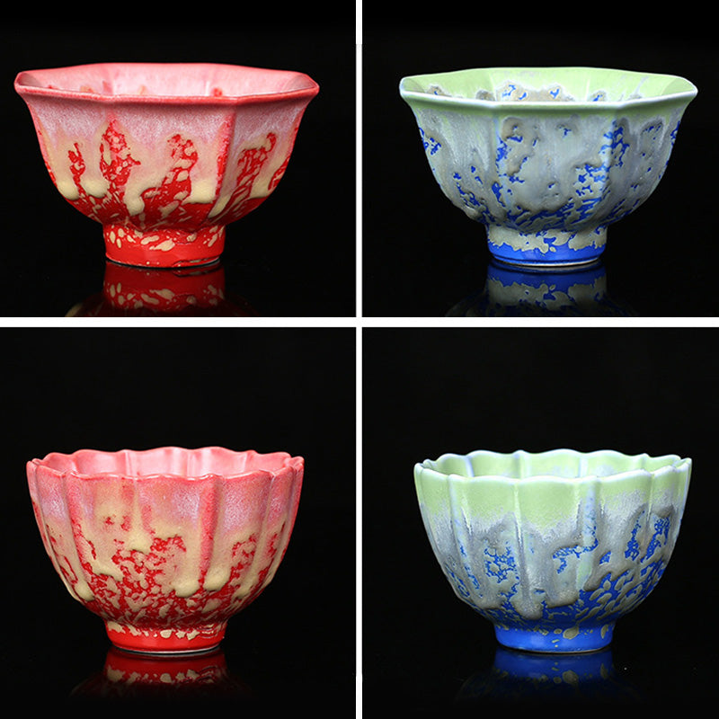 Buddha Stones Retro Blue Red Gradient Lotus Pattern Kiln Change Ceramic Teacup Kung Fu Tea Cup Bowl