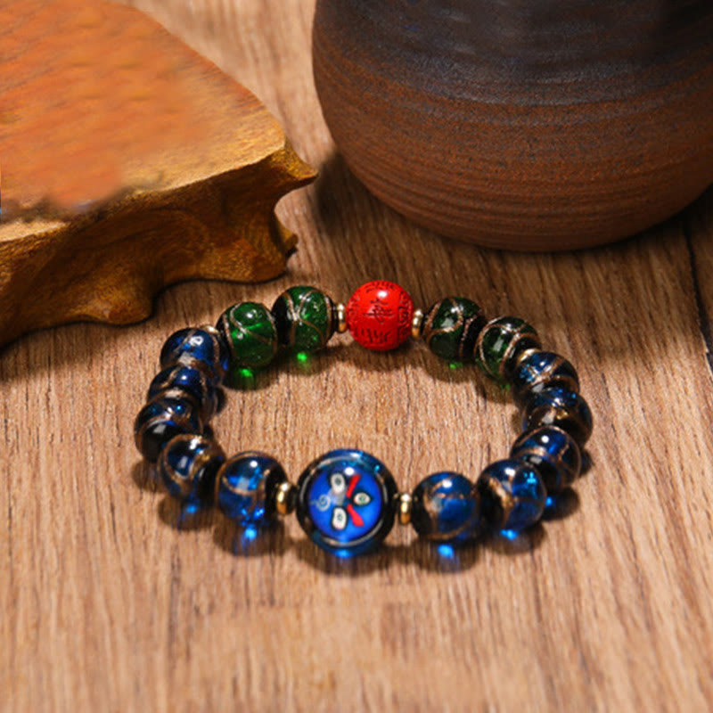 Buddha Stones Tibetan Five God of Wealth Thangka Liuli Glass Bead Chinese Zodiac Protection Bracelet