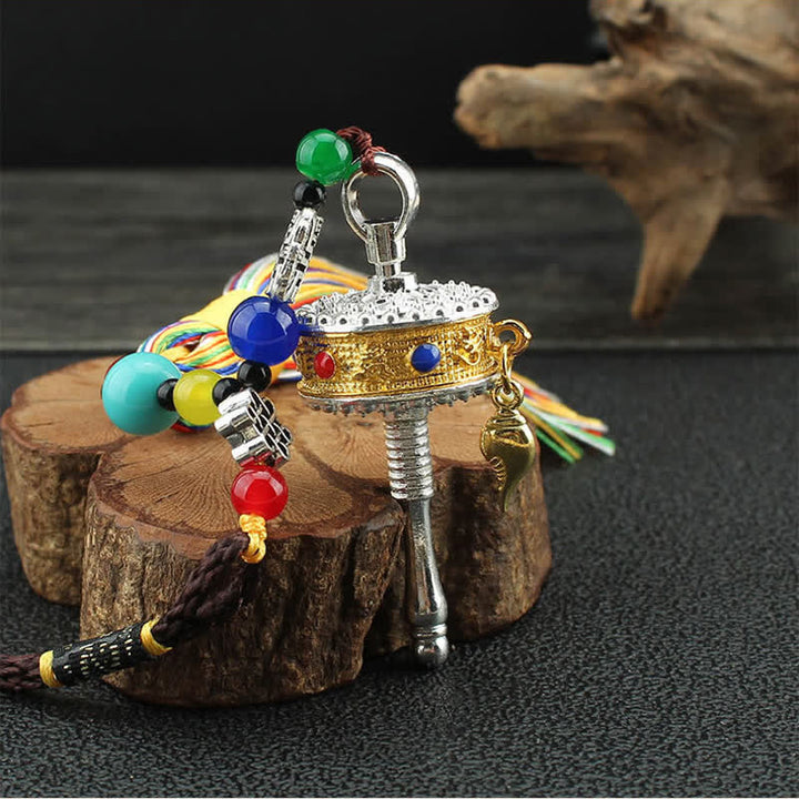 Tibet Om Mani Padme Hum Prayer Wheel Tassel Bag Car Hanging Decoration