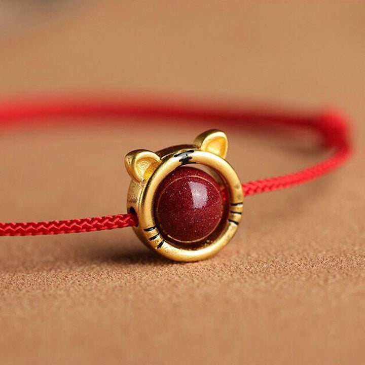 Buddha Stones Handmade Rabbit Tiger Cinnabar Keep Away Evil Spirits Braided String Bracelet