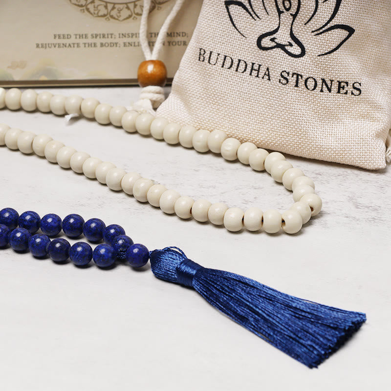 Buddha Stones Semi-Precious Gem Stones Wood Bead Necklace Multicolor Tassel Charms Chain Necklace