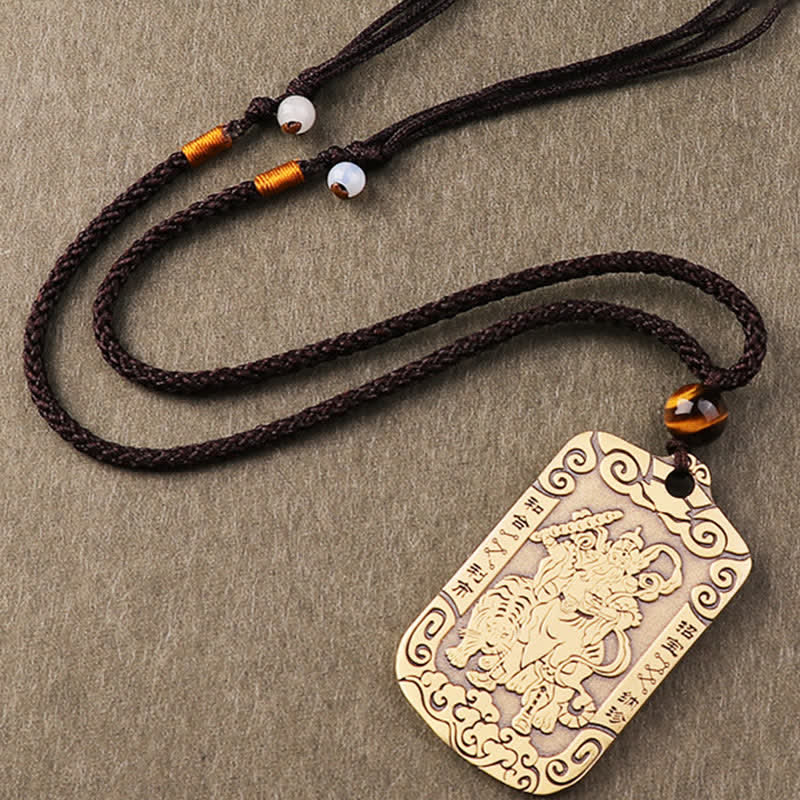 Buddha Stones God of Wealth Zhao Gongming Copper Protection Necklace Pendant Key Chain