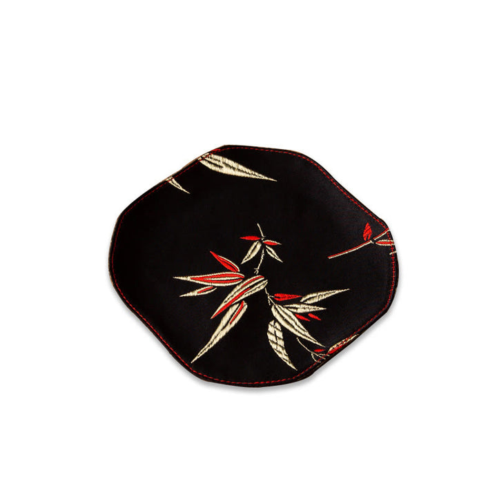 Buddha Stones Vintage Sea Wave Bamboo Plum Blossom Embroidered Cup Mat Pad Tea Cup Coaster Kung Fu Tea Mat