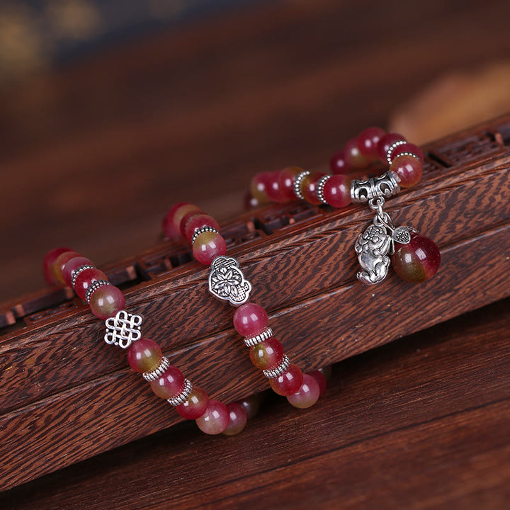 Buddha Stones Natural Watermelon Tourmaline PiXiu Elephant Positive Triple Wrap Bracelet