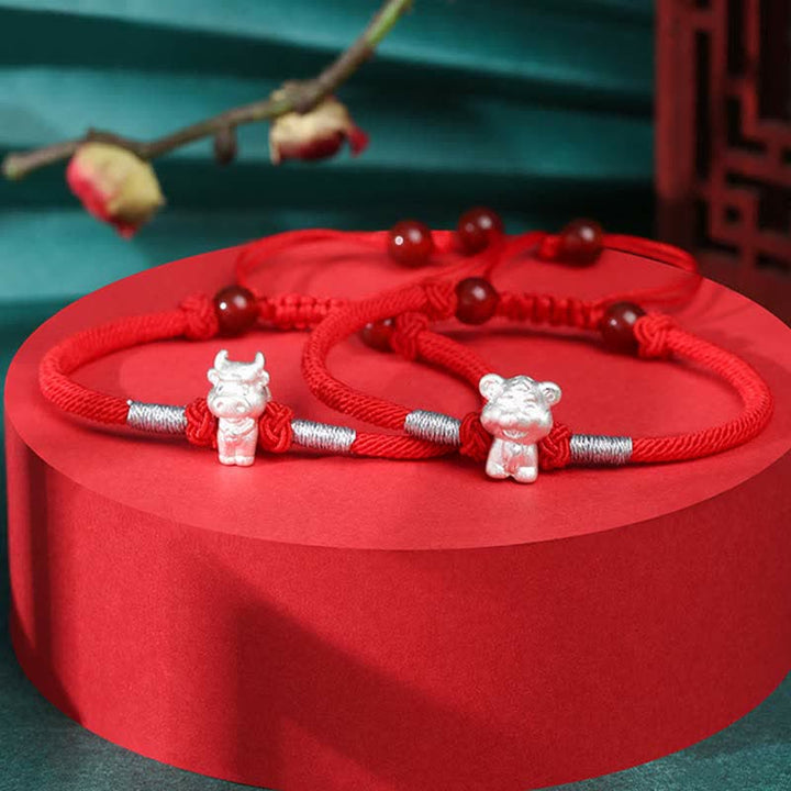 Buddha Stones 999 Sterling Silver Chinese Zodiac Luck Strength Red String Bracelet