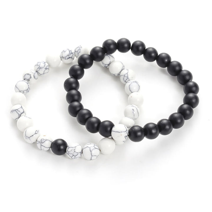 Buddha Stones 2pcs Natural Frosted Stone White Turquoise Bead Couple Bracelet