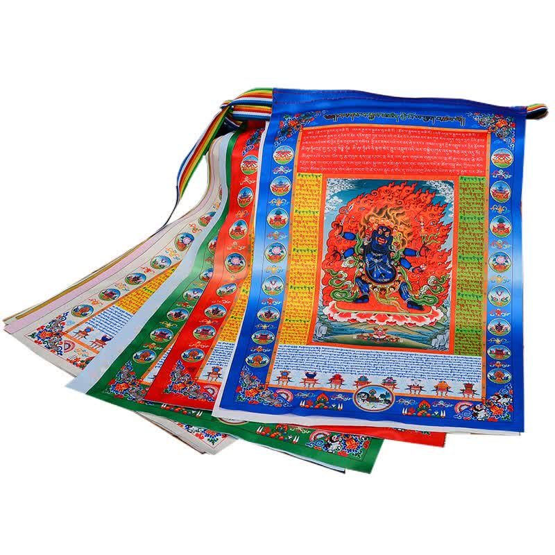 Tibetan 10 Colors Windhorse Buddha Healing Auspicious Outdoor Mulberry Silk Prayer Flag