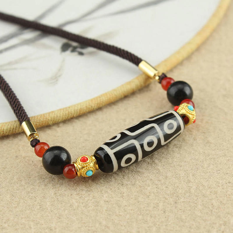 Buddha Stones Tibetan Nine-Eye Dzi Bead Protection Blessings String Necklace Pendant