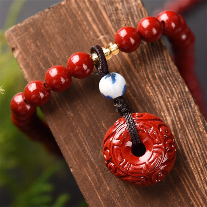 Tibetan Cinnabar Peace Buckle Triple Wrap Blessing Bracelet Mala