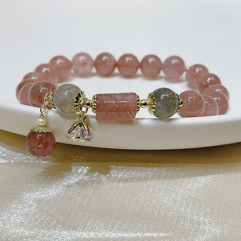 Buddha Stones Natural Strawberry Quartz Moonstone Love Bracelet