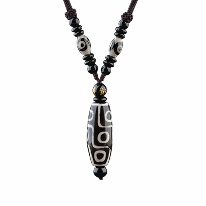 Buddha Stones Nine-Eye Dzi Bead Wealth Protection Necklace