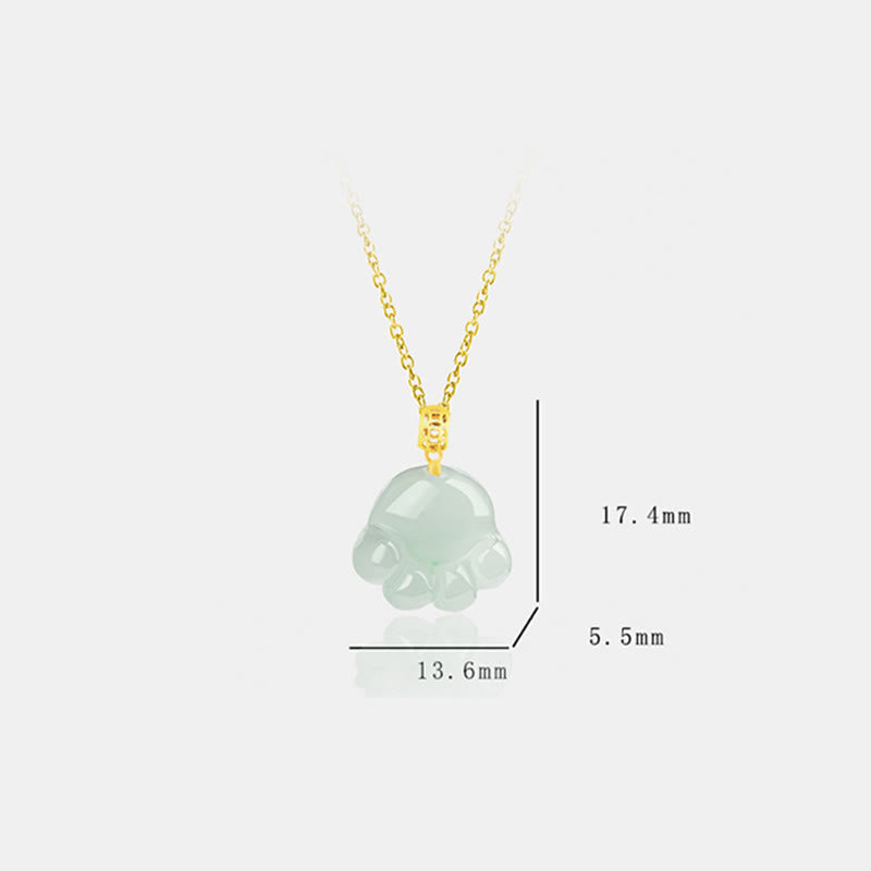 Buddha Stones 925 Sterling Silver 18K Gold Plated Natural Jade Cat Paw Pattern Luck Necklace Pendant