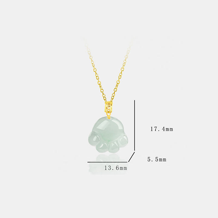 Buddha Stones 925 Sterling Silver 18K Gold Plated Natural Jade Cat Paw Pattern Luck Necklace Pendant