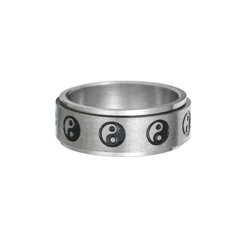 Buddha Stones Yin Yang Titanium Steel Balance Rotatable Ring