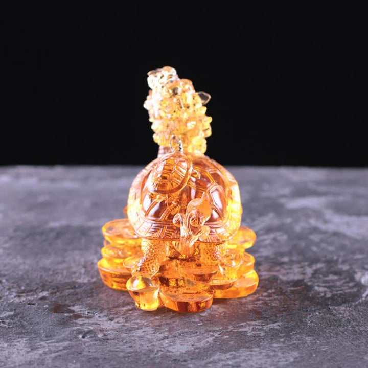 Buddha Stones Feng Shui Dragon Turtle Coins Handmade Liuli Crystal Luck Art Piece Home Office Decoration