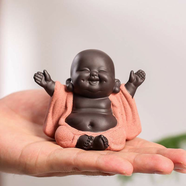 Buddha Stones Always Smiling Laughing Buddha Wealth Luck Purple Clay Maitreya Statue Decoration