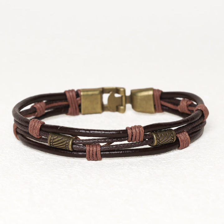 Buddha Stones Vintage Leather Wrist Band Brown Rope Layered Bracelet Bangle