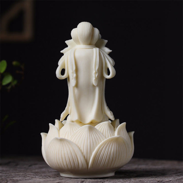 Buddha Stones Mini Ivory Fruit Kwan Yin Avalokitesvara Lotus Wealth Desk Decoration