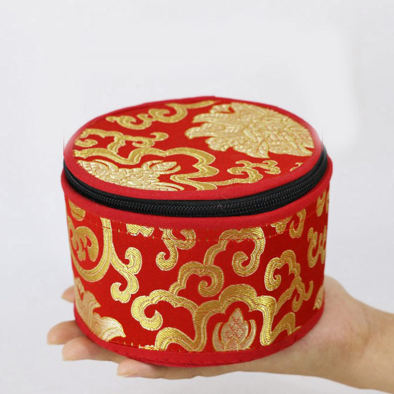 Tibetan Singing Bowl Storage Bag with Zipper Closure Decoration