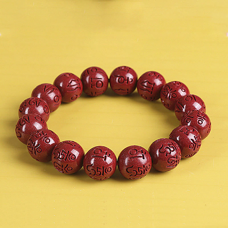 Natural Double PiXiu Cinnabar Om Mani Padme Hum Wealth Luck Bead Bracelet