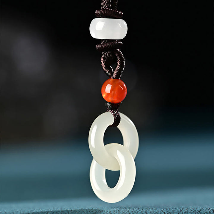 Buddha Stones Natural Hetian Cyan Jade White Jade Double Peace Buckle Success Necklace Pendant