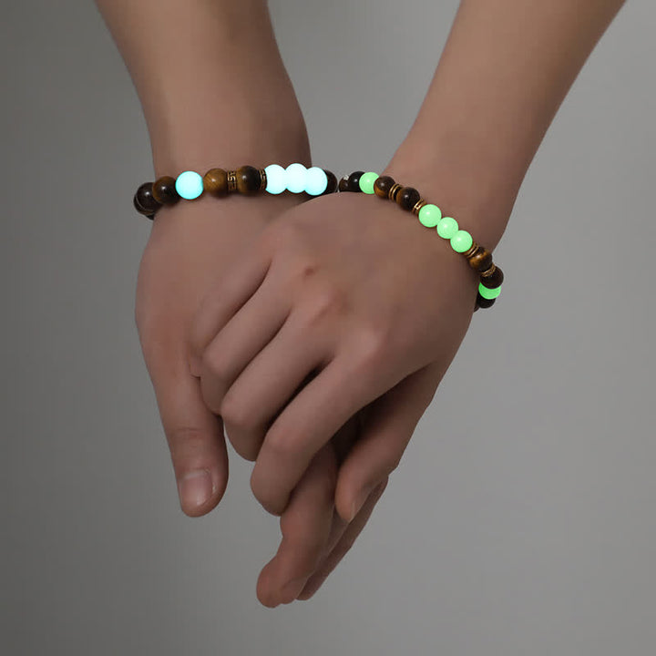 2Pcs Tiger Eye Glowstone Luminous Bead Protection Couple Bracelet