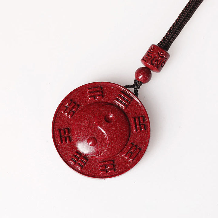 Buddha Stones Cinnabar Yin Yang Bagua Blessing Necklace Pendant