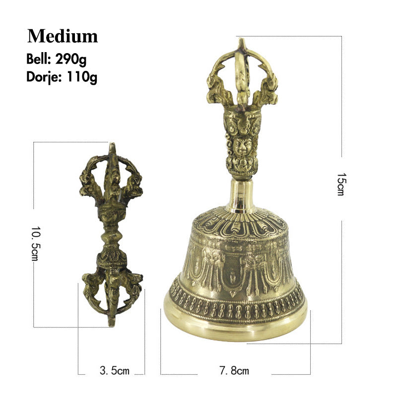 Tibetan Meditation Bell and Vajra Dorje Copper Balance Handmade Decoration Set