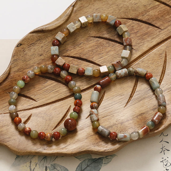 Buddha Stones Natural Stone Sea Sediment Jasper Agate Protection Bracelet