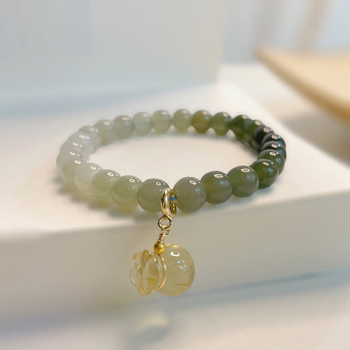 Buddha Stones Natural Hetian Jade Money Bag Charm Bead Prosperity Bracelet