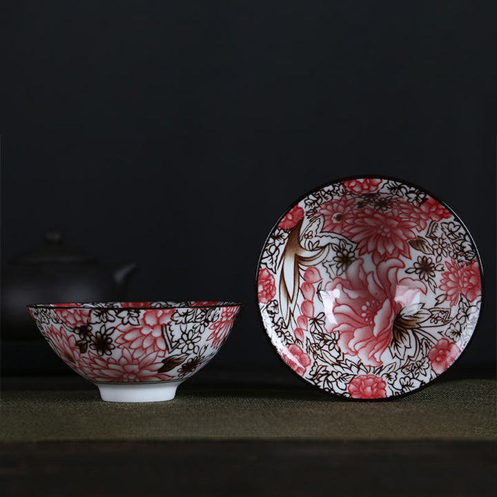 Buddha Stones Flowers Fu Character Mountains Lotus Cherry Blossoms Ceramic Teacup Kung Fu Tea Cup